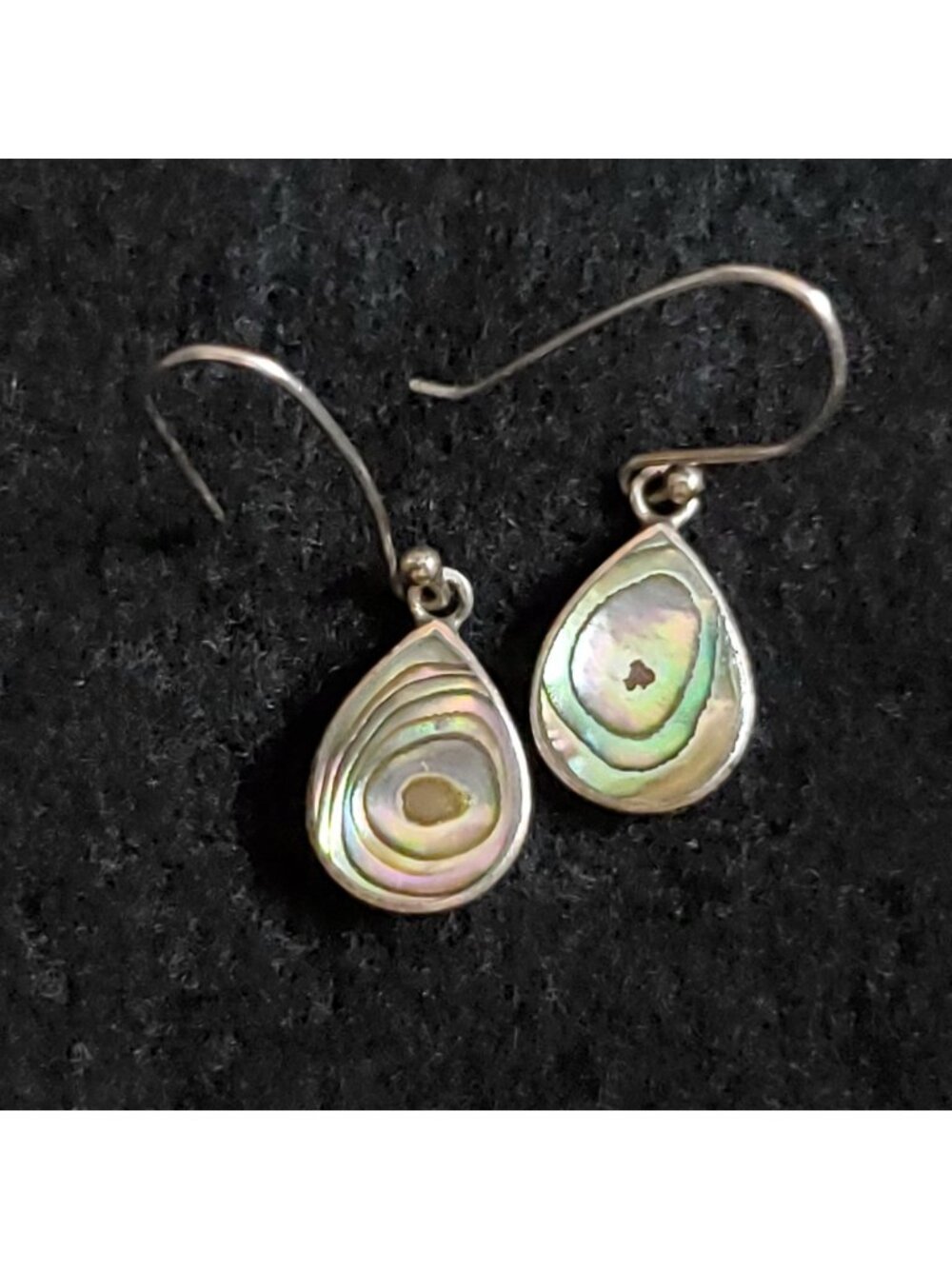 Sterling Silver Abalone Earrings Teardrop Dangle Dainty 3/8"